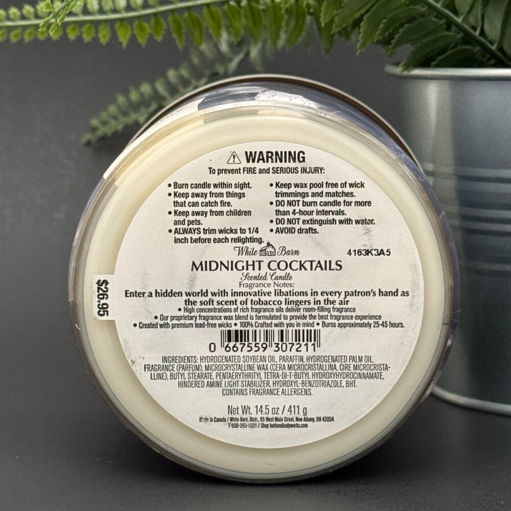 BBW Midnight Cocktails White Barn Bath & Body Works 3 Wick Candle - Picture 9 of 10